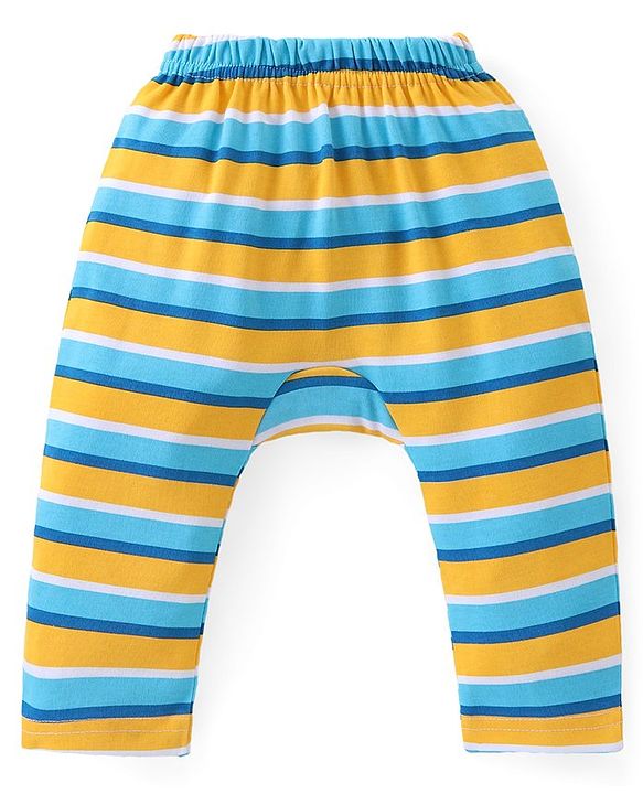 Babyhug Cotton Knit Full Length Striped Diaper Leggings Text Print Pack of 3 - Multicolour