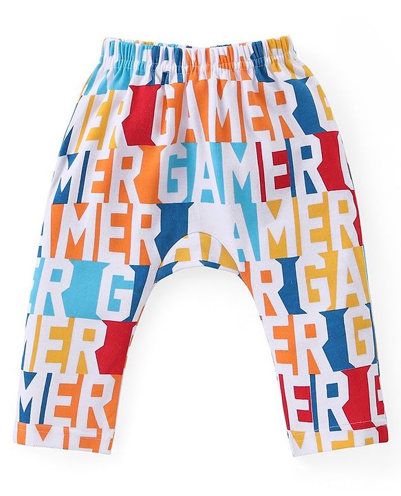 Babyhug Cotton Knit Full Length Striped Diaper Leggings Text Print Pack of 3 - Multicolour