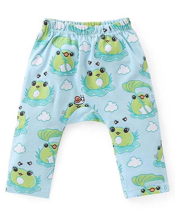 Babyhug Cotton Knit Full Length Striped Diaper Leggings Frog Print Pack of 3 - Multicolour