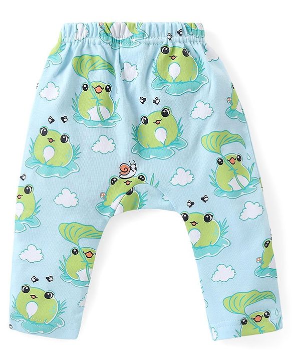 Babyhug Cotton Knit Full Length Striped Diaper Leggings Frog Print Pack of 3 - Multicolour