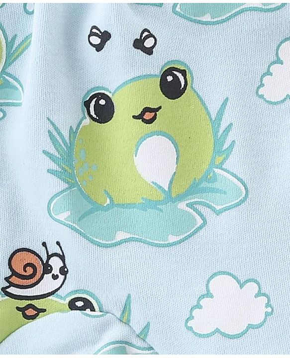 Babyhug Cotton Knit Full Length Striped Diaper Leggings Frog Print Pack of 3 - Multicolour