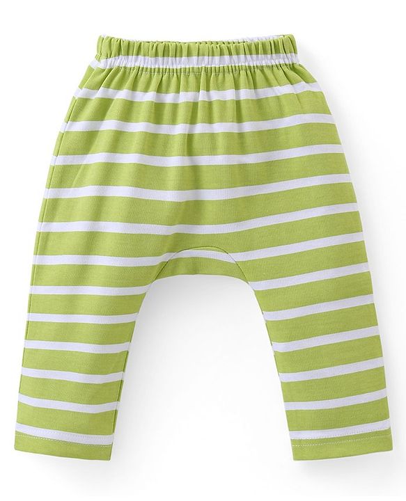 Babyhug Cotton Knit Full Length Striped Diaper Leggings Frog Print Pack of 3 - Multicolour