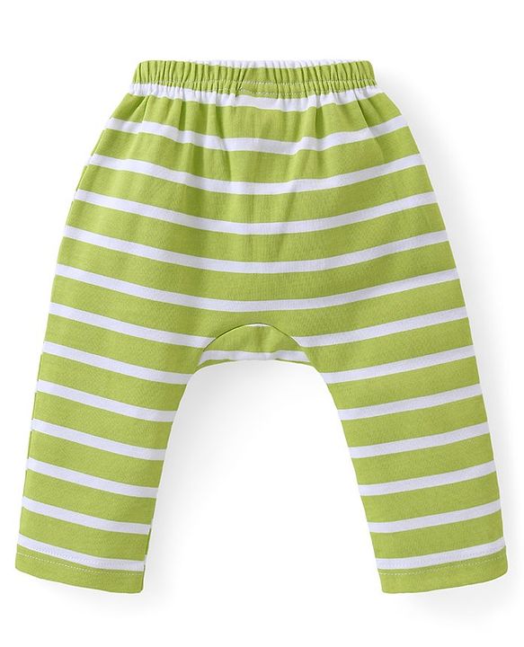 Babyhug Cotton Knit Full Length Striped Diaper Leggings Frog Print Pack of 3 - Multicolour