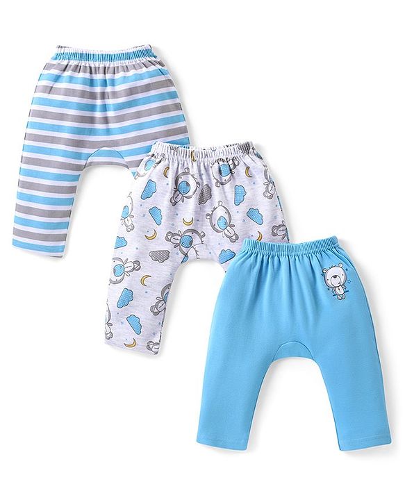 Babyhug Cotton Knit  Full Length Diaper Leggings with Clouds Print Pack of 3 - Multicolour