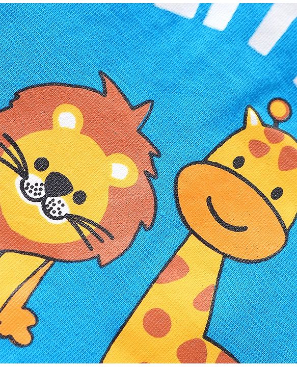 Babyhug 100% Cotton Knit Sleeveless Sando Stripes & Jungle Safari Theme Pack of 3 - Blue Yellow & White