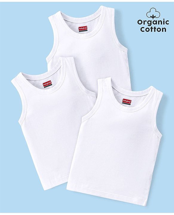 Babyhug 100% Organic Cotton Knit Sleeveless Sando Pack of 3 - White