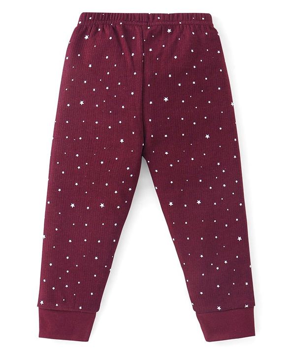 Babyhug Full Sleeves Vest Pullover &  Thermal Wear Pant Star Print Pack Of 3 - Maroon