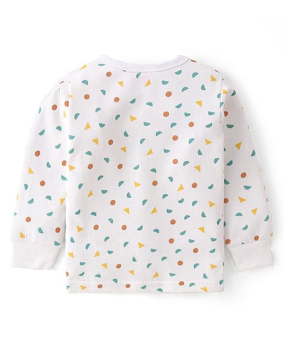 Babyhug Full Sleeves All Over Printed Thermal Vests & Pant Set of 3 - Off White