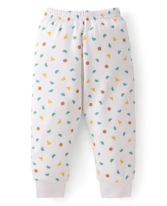 Babyhug Full Sleeves All Over Printed Thermal Vests & Pant Set of 3 - Off White