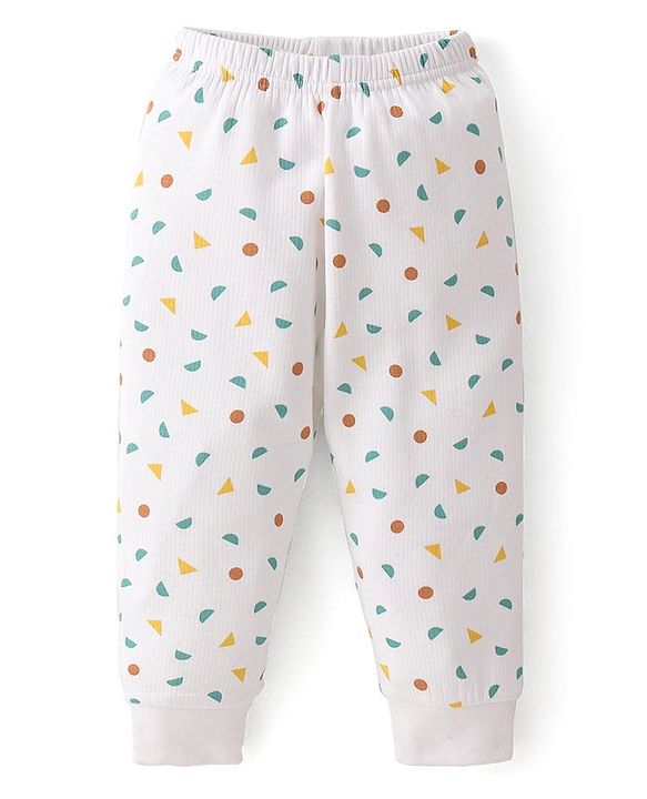 Babyhug Full Sleeves All Over Printed Thermal Vests & Pant Set of 3 - Off White