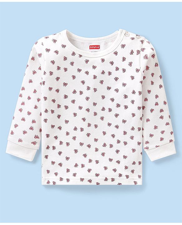 Babyhug Full Sleeves Vest Pullover & Bottom Thermal Wear Combo Bow Print Pack Of 3 - Off White