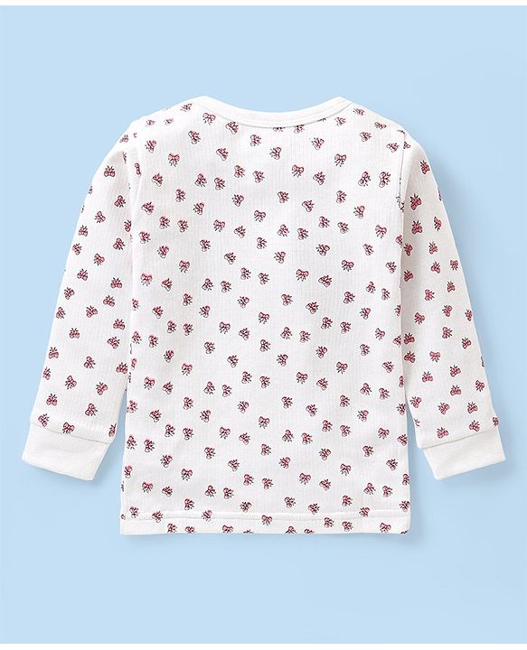Babyhug Full Sleeves Vest Pullover & Bottom Thermal Wear Combo Bow Print Pack Of 3 - Off White