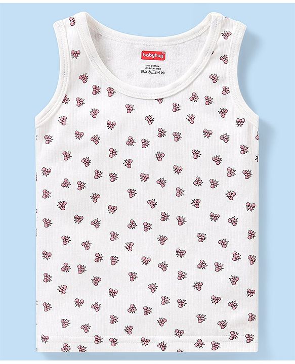 Babyhug Full Sleeves Vest Pullover & Bottom Thermal Wear Combo Bow Print Pack Of 3 - Off White