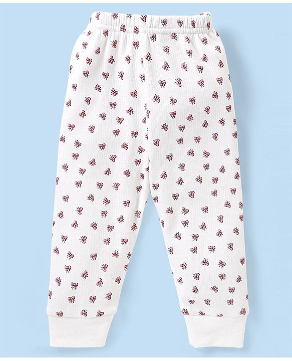 Babyhug Full Sleeves Vest Pullover & Bottom Thermal Wear Combo Bow Print Pack Of 3 - Off White