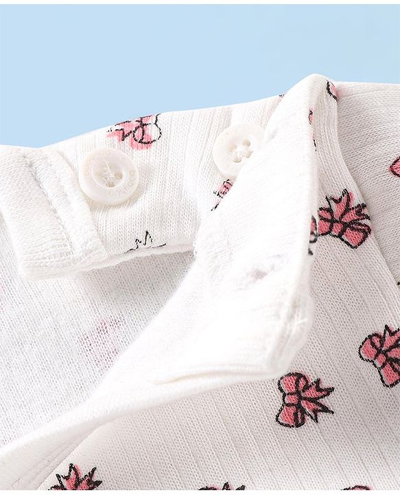 Babyhug Full Sleeves Vest Pullover & Bottom Thermal Wear Combo Bow Print Pack Of 3 - Off White
