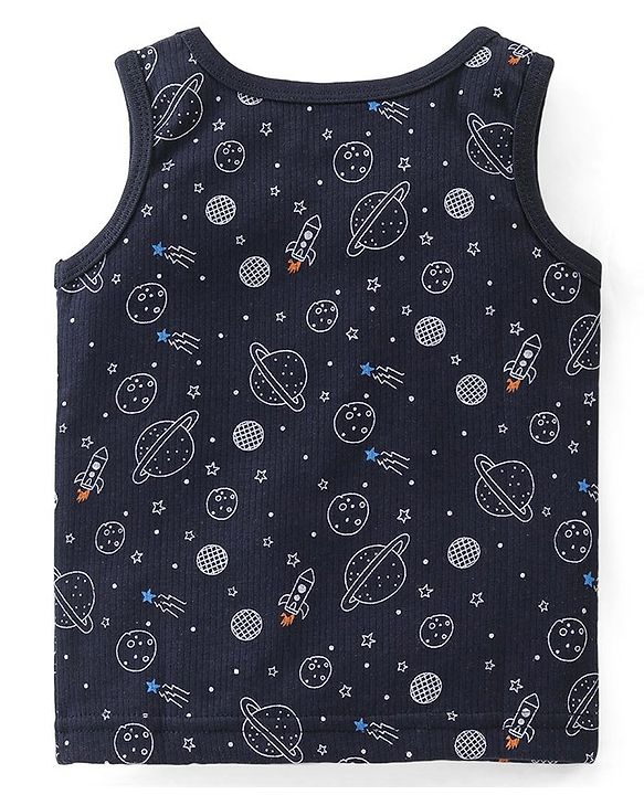 Babyhug Full Sleeves Solid Thermal Vests & Pant Set Space Print - Dark Grey