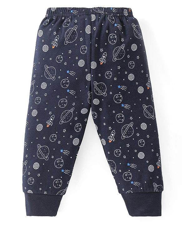 Babyhug Full Sleeves Solid Thermal Vests & Pant Set Space Print - Dark Grey