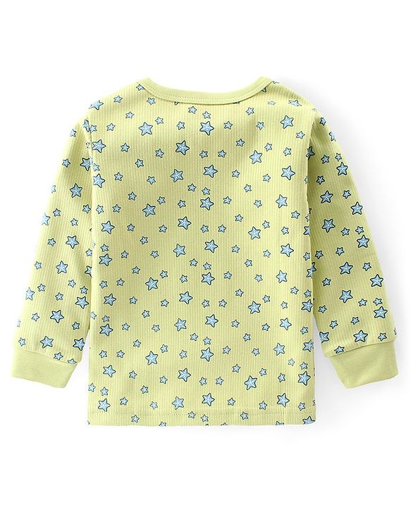 Babyhug Full Sleeve & Sleeveless Thermal Vests & Pant Set With Star Print - Green