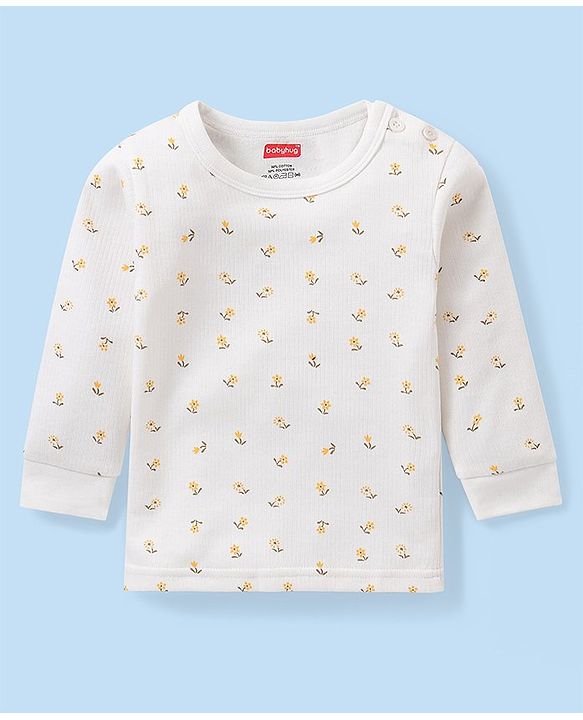 Babyhug Full Sleeves Vest Pullover & Bottom Thermal Wear Combo Floral Print Pack Of 3 - Off White