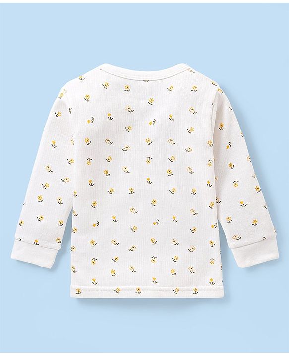 Babyhug Full Sleeves Vest Pullover & Bottom Thermal Wear Combo Floral Print Pack Of 3 - Off White