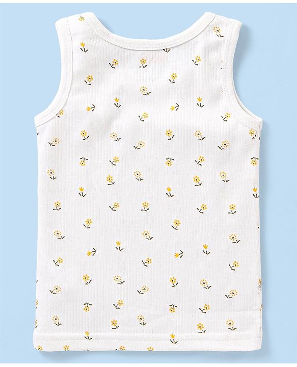 Babyhug Full Sleeves Vest Pullover & Bottom Thermal Wear Combo Floral Print Pack Of 3 - Off White