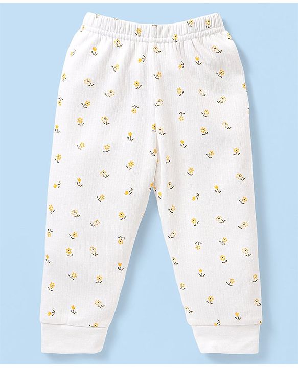Babyhug Full Sleeves Vest Pullover & Bottom Thermal Wear Combo Floral Print Pack Of 3 - Off White