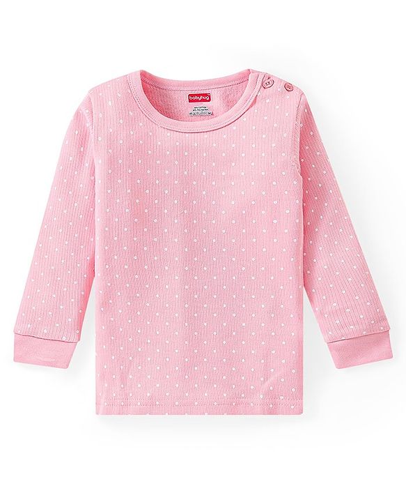 Babyhug Full Sleeves Thermal Vests & Pant Set with Polka Dots Print Pack Of 3 - Pink