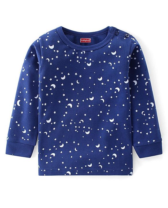 Babyhug Full Sleeve & Sleeveless Thermal Vests & Pant Set With Space Theme Print - Blue