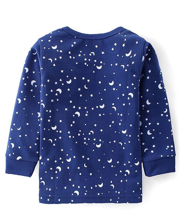 Babyhug Full Sleeve & Sleeveless Thermal Vests & Pant Set With Space Theme Print - Blue