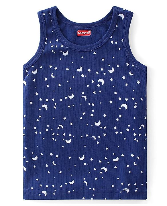 Babyhug Full Sleeve & Sleeveless Thermal Vests & Pant Set With Space Theme Print - Blue