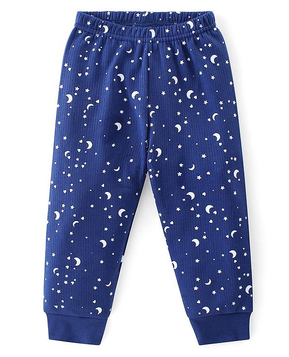 Babyhug Full Sleeve & Sleeveless Thermal Vests & Pant Set With Space Theme Print - Blue