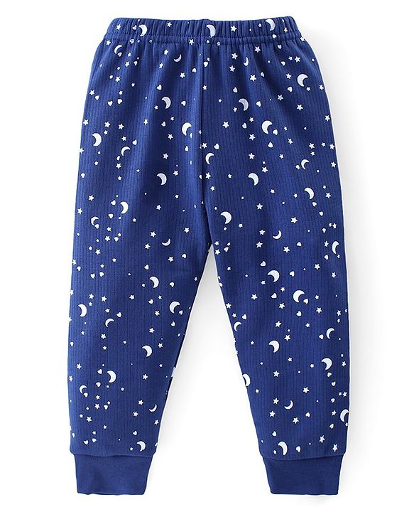 Babyhug Full Sleeve & Sleeveless Thermal Vests & Pant Set With Space Theme Print - Blue