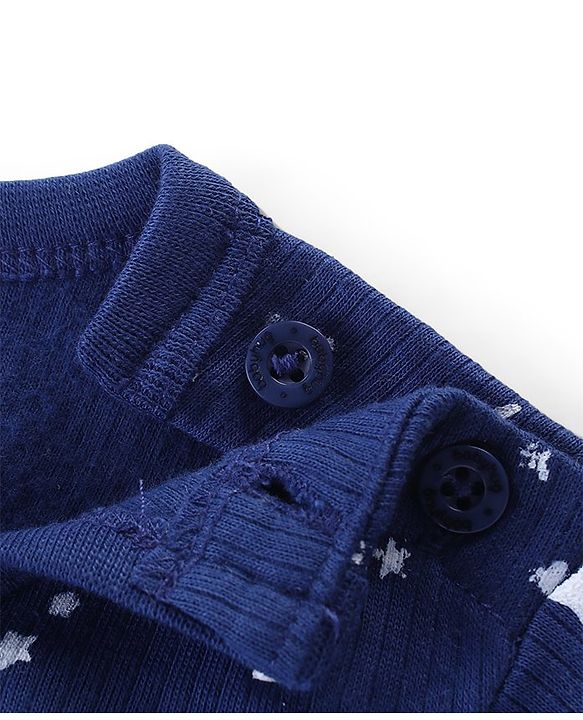 Babyhug Full Sleeve & Sleeveless Thermal Vests & Pant Set With Space Theme Print - Blue