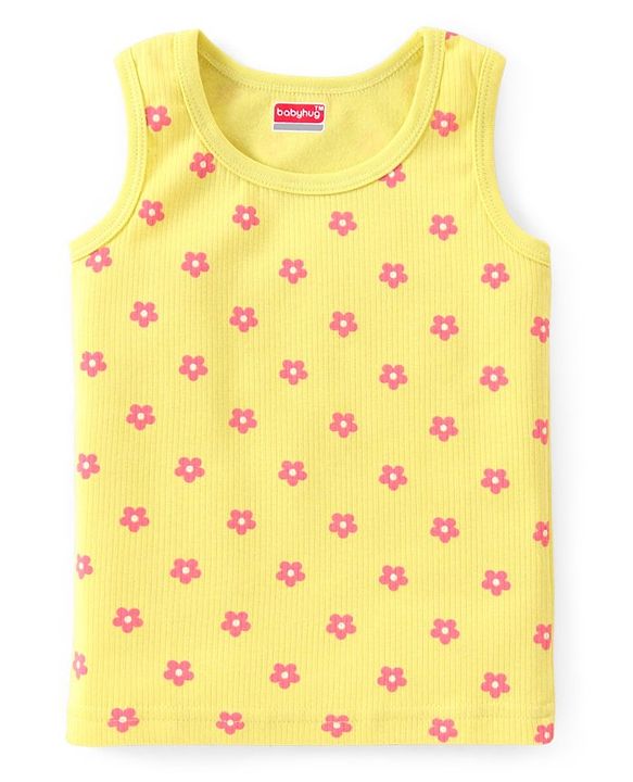 Babyhug Full Sleeve & Sleeveless Thermal Vests & Pant Set With Floral Print - Green