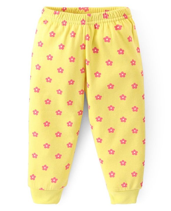 Babyhug Full Sleeve & Sleeveless Thermal Vests & Pant Set With Floral Print - Green