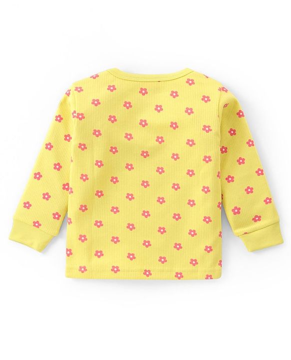Babyhug Full Sleeve & Sleeveless Thermal Vests & Pant Set With Floral Print - Green