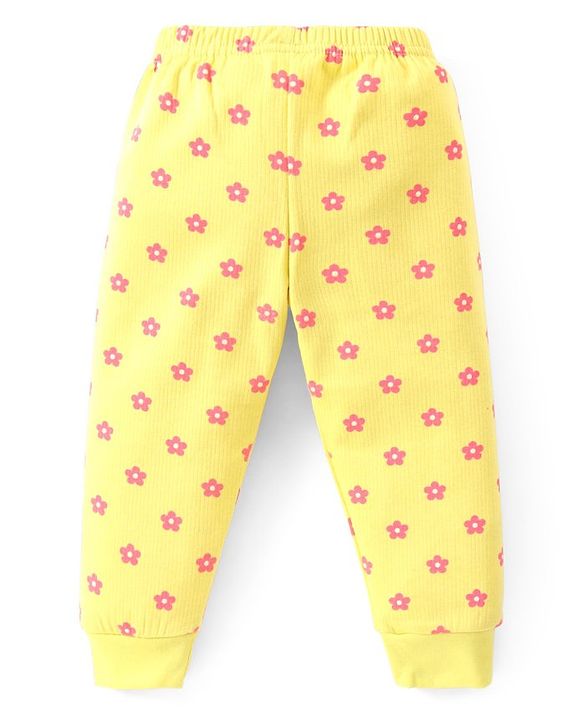 Babyhug Full Sleeve & Sleeveless Thermal Vests & Pant Set With Floral Print - Green