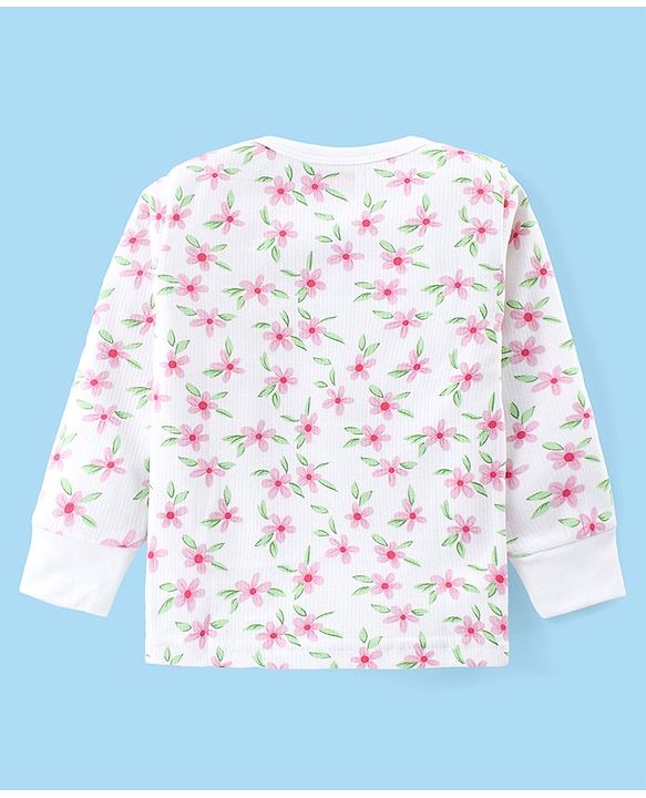 Babyhug Full Sleeves Vest Pullover & Pant Thermal Wear Combo Floral Print - Off White