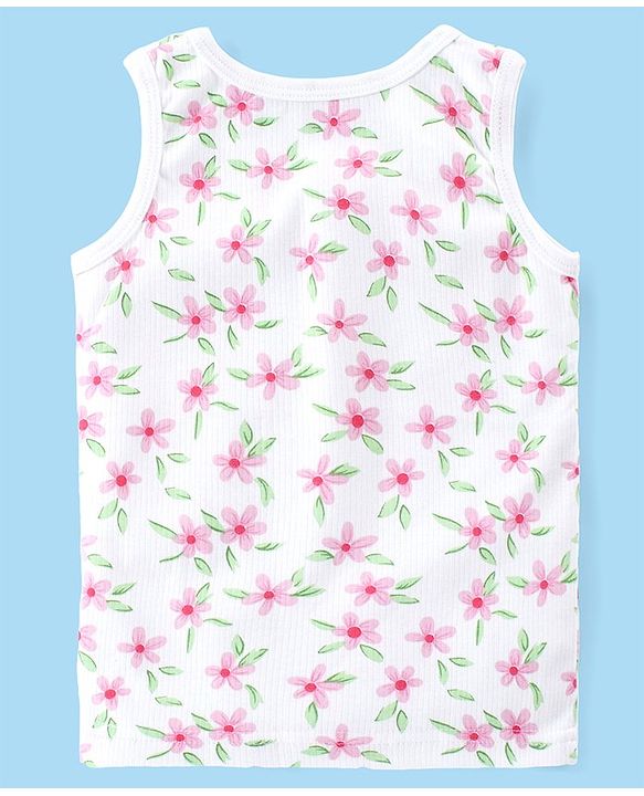 Babyhug Full Sleeves Vest Pullover & Pant Thermal Wear Combo Floral Print - Off White