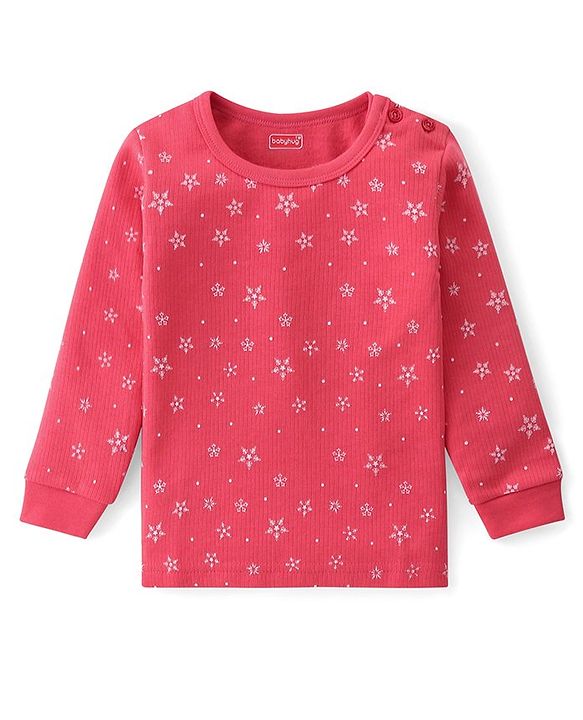 Babyhug Cotton Full Sleeves & Sleeveless Thermal Vests & Pant Set with Snow Print - Pink
