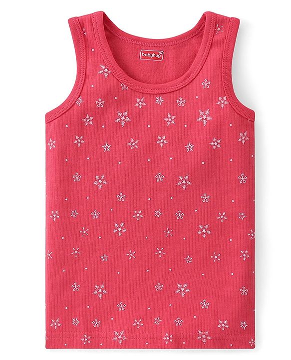 Babyhug Cotton Full Sleeves & Sleeveless Thermal Vests & Pant Set with Snow Print - Pink