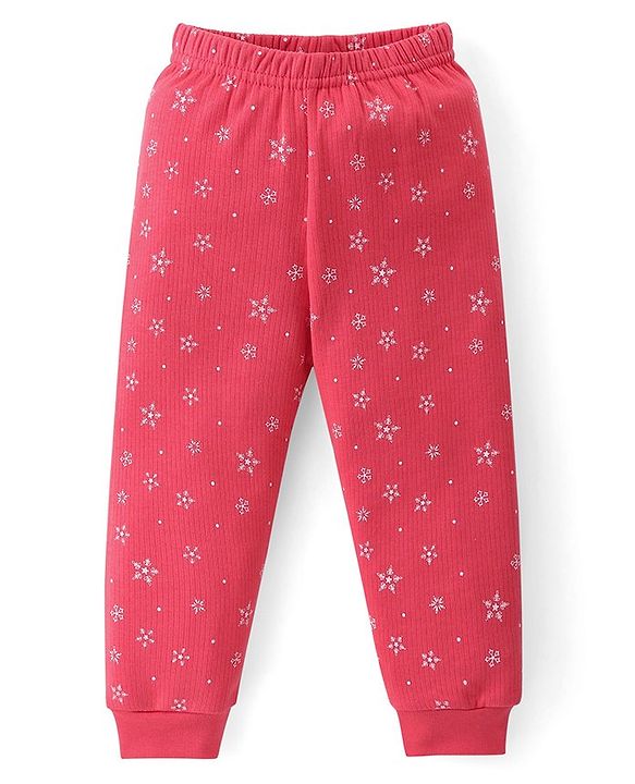Babyhug Cotton Full Sleeves & Sleeveless Thermal Vests & Pant Set with Snow Print - Pink