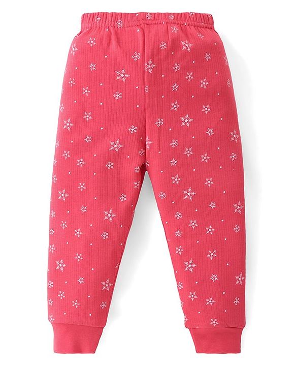 Babyhug Cotton Full Sleeves & Sleeveless Thermal Vests & Pant Set with Snow Print - Pink