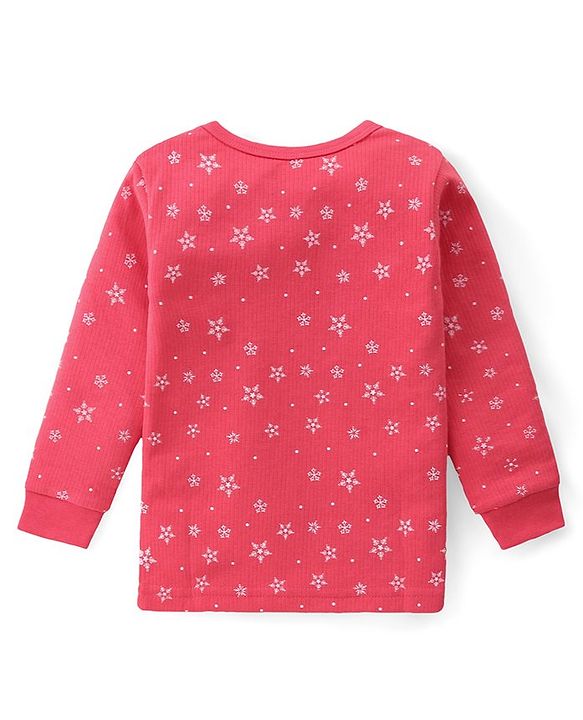 Babyhug Cotton Full Sleeves & Sleeveless Thermal Vests & Pant Set with Snow Print - Pink