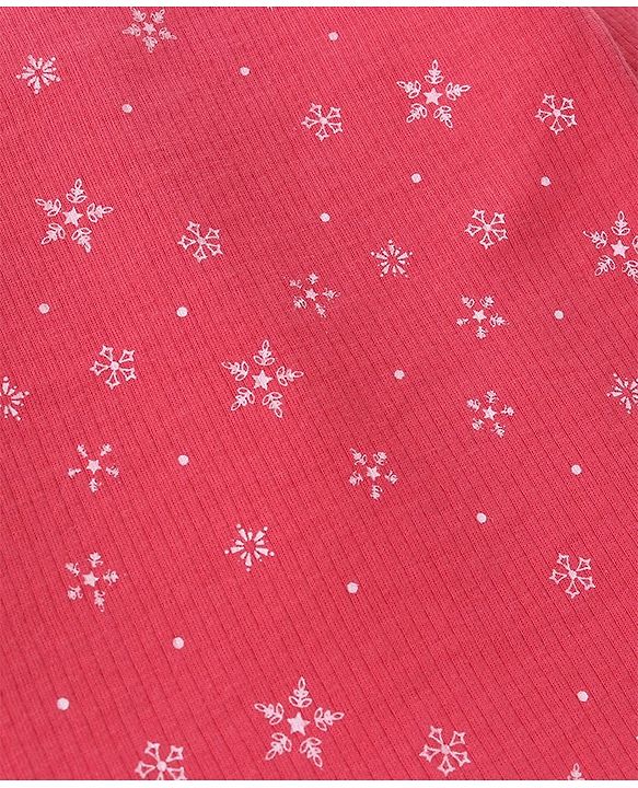 Babyhug Cotton Full Sleeves & Sleeveless Thermal Vests & Pant Set with Snow Print - Pink