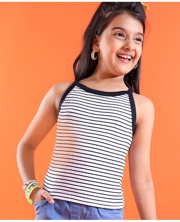 Pine Kids Woven Sleeveless Striped Top - White