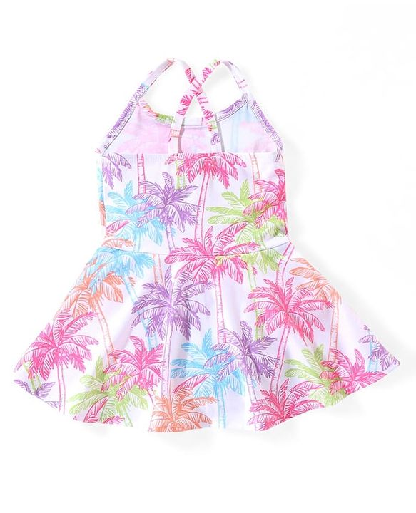 Babyhug Sleeveless Frock Style Swimsuit With Palm Tree Print- Multicolor