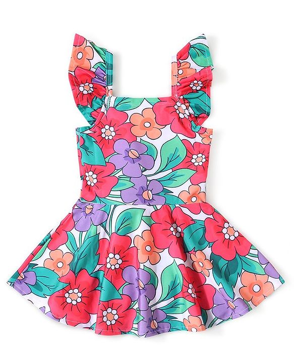 Babyhug Frill  Sleeves Floral Printed Frock  Swimsuit - Multicolour