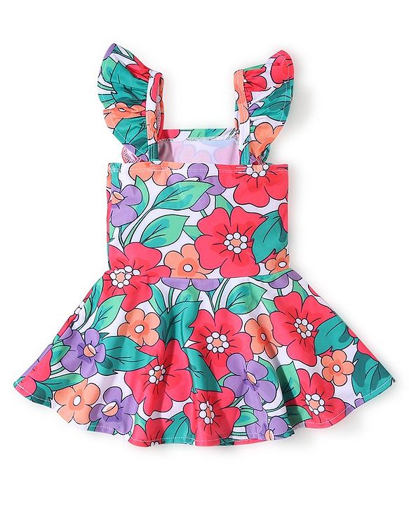 Babyhug Frill  Sleeves Floral Printed Frock  Swimsuit - Multicolour