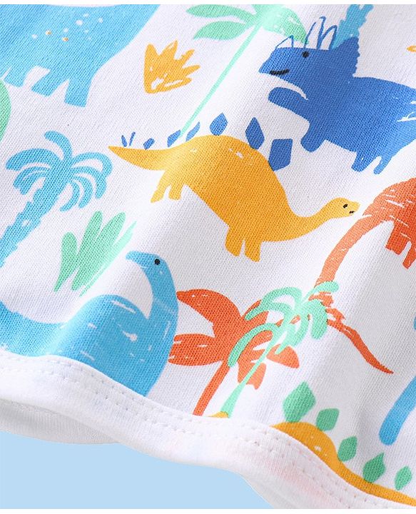 Babyhug 100% Cotton Knit Half Sleeves Front Open Vest Stripes & Dino Print Pack Of 3 - White Yellow & Blue
